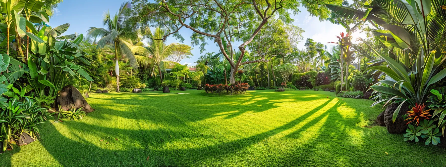 a beautiful garden oasis with lush vibrant green grass neatly manicured and thriving under the sunlight