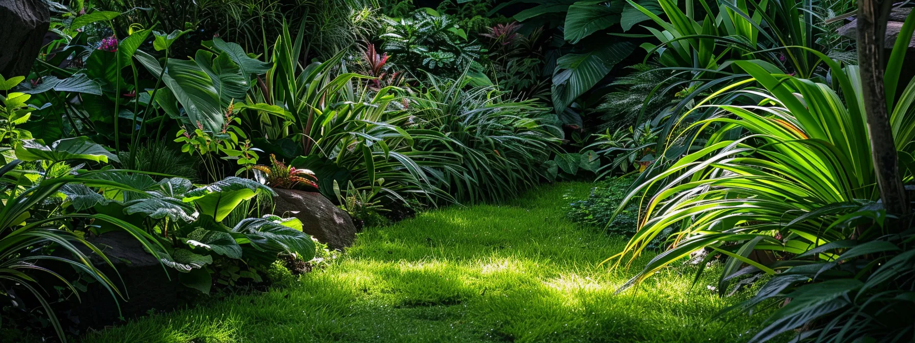 a lush green garden brimming with vibrant bouteloua dactyloides grass surrounded by knowledgeable suppliers at a bustling landscaping exhibition